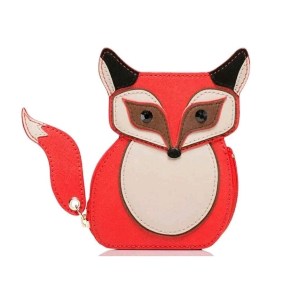 KATE‎ SPADE NWT Blaze A Trail Fox Leather Key Chain Coin Purse Wallet Red